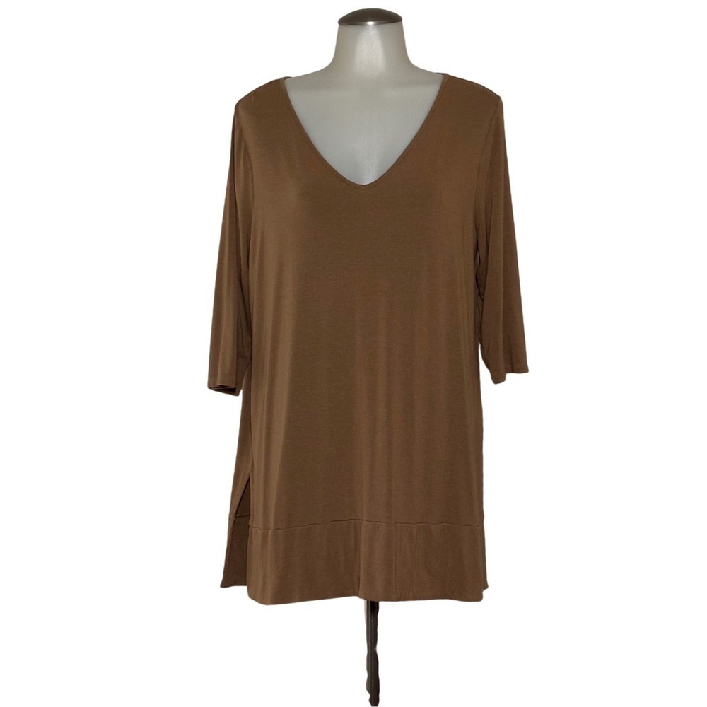 J Jill Tank Top Women XL Tan Excellent Cotton Slub 3/4 sleeve Scoop Neck Tee